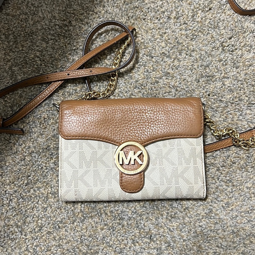 White and brown MK crossbody